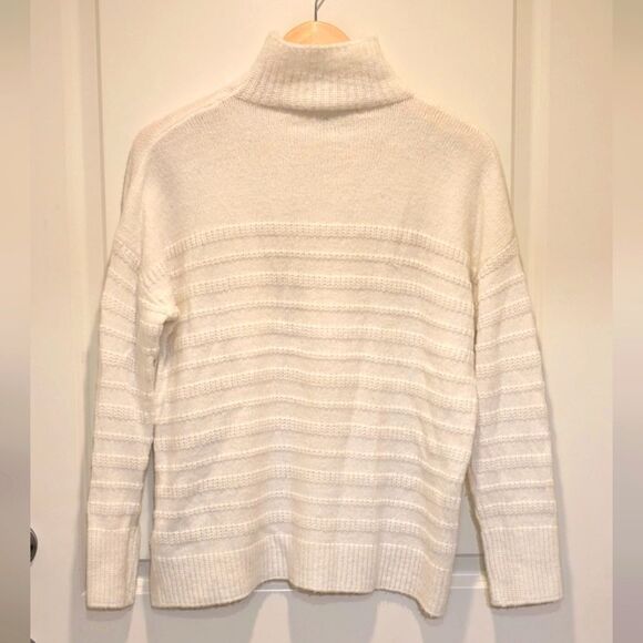 Max Studio S Super Soft White Chunky Knit Turtleneck with Side Buttons - Picture 4 of 5